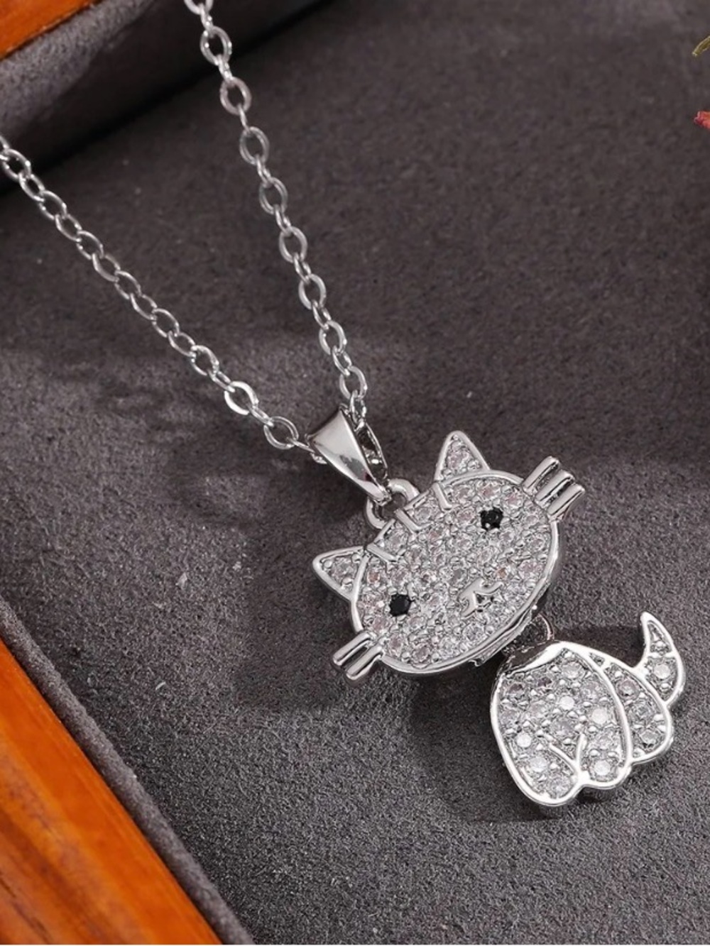 Stainless Steel Crystal Cat Pendant Necklace - Women Jewelry